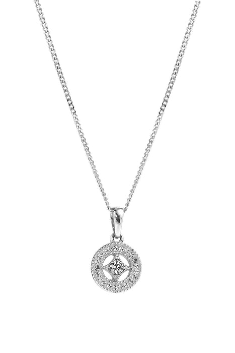 Sterling Silver Crystal Round Milgrain Pendant Necklace