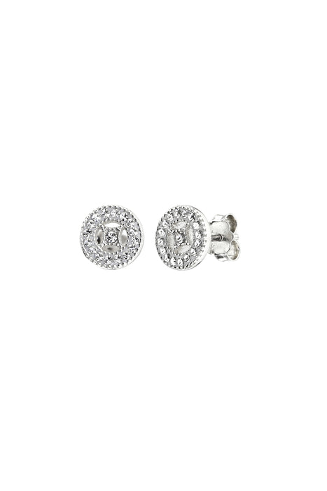 Sterling Silver Crystal Round 7.5mm Milgrain Stud Earrings