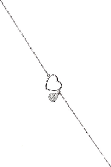 Sterling Silver Crystal Cut Out Heart and Disc Charm Bracelet