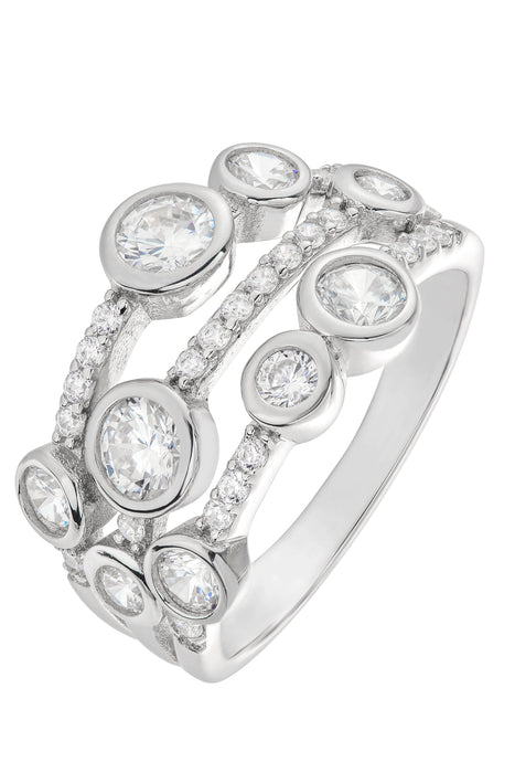 Sterling Silver Cubic Zirconia Bubble Three Row Ring