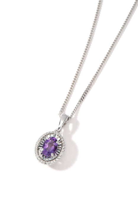 Sterling Silver Amethyst and Diamond Oval Pendant