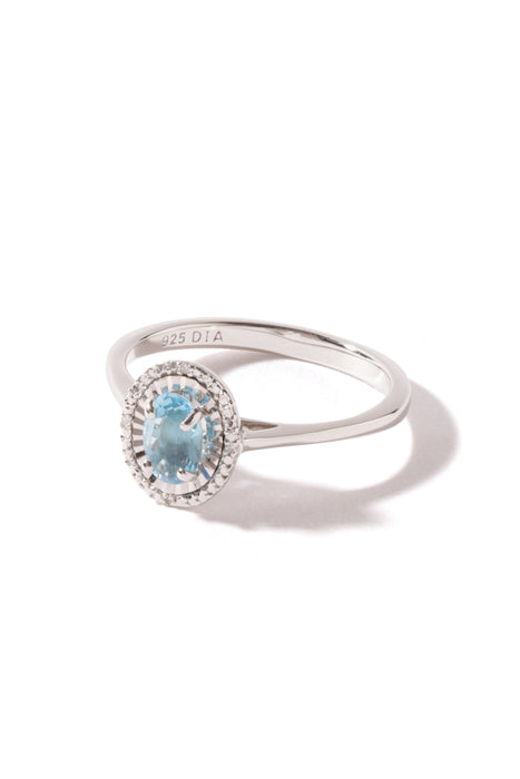 Sterling Silver Swiss Blue Topaz and Diamond Oval Ring