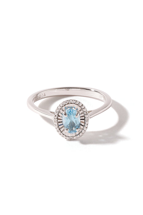 Sterling Silver Swiss Blue Topaz and Diamond Oval Ring