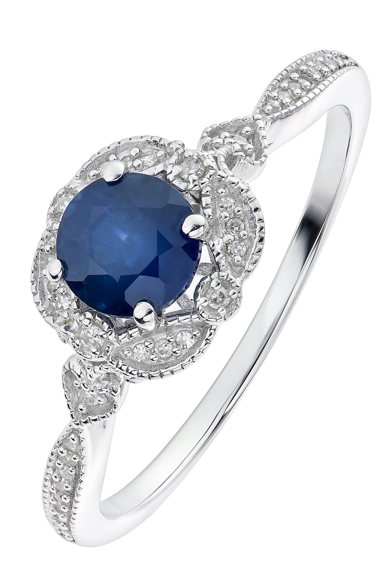 9ct White Gold Sapphire and Diamond Ring