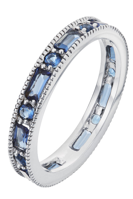 Sterling Silver Glass Sapphire Milgrain Eternity Ring