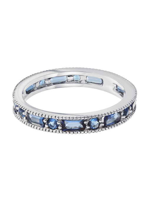 Sterling Silver Glass Sapphire Milgrain Eternity Ring