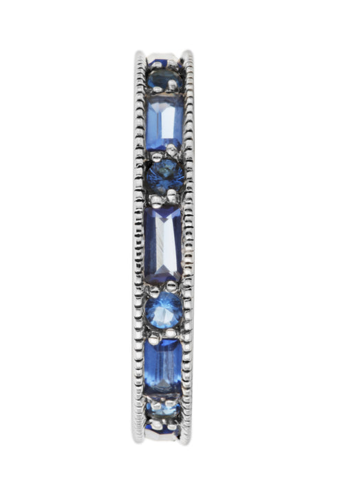 Sterling Silver Glass Sapphire Milgrain Eternity Ring