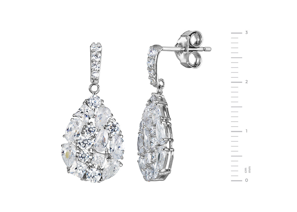 Sterling Silver Cubic Zirconia Mixed Cut Teardrop Stud Earrings