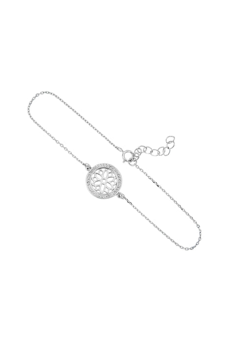 Sterling Silver Crystal Filigree Disc Bracelet