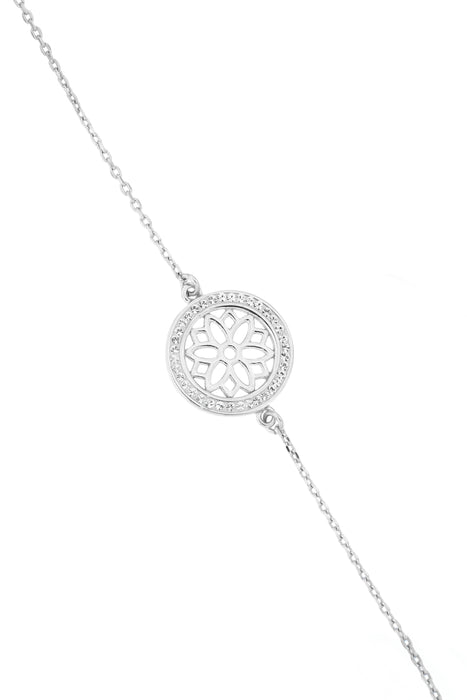 Sterling Silver Crystal Filigree Disc Bracelet