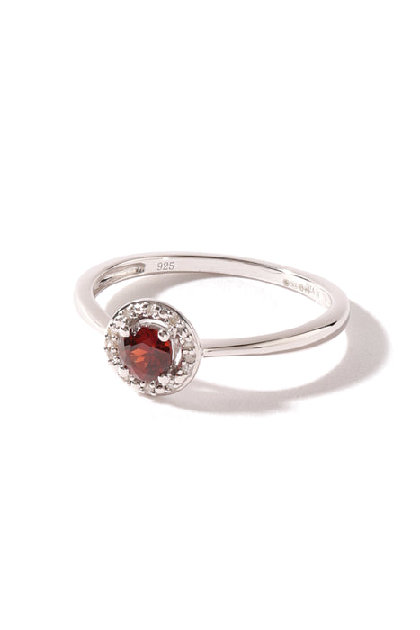 Sterling Silver Garnet and Diamond Halo Ring