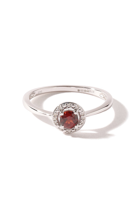 Sterling Silver Garnet and Diamond Halo Ring