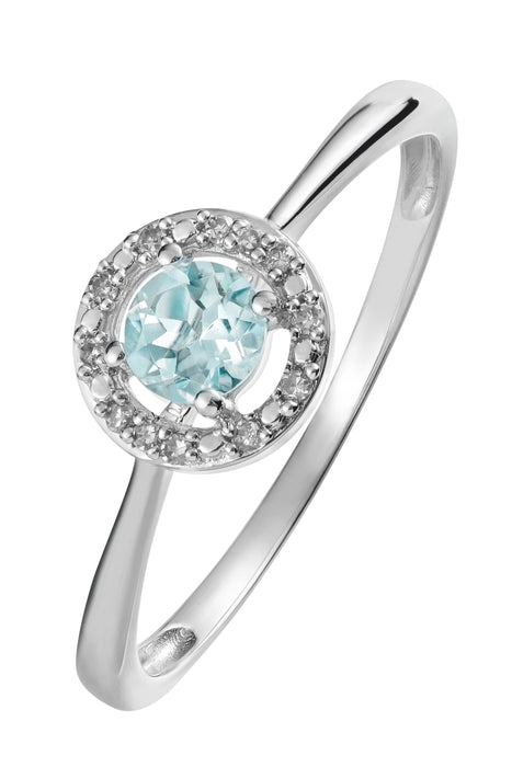 Sterling Silver Aquamarine and Diamond Halo Ring