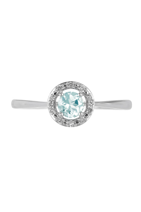 Sterling Silver Aquamarine and Diamond Halo Ring