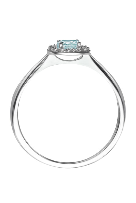 Sterling Silver Aquamarine and Diamond Halo Ring