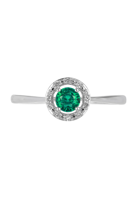 Sterling Silver Created Emerald and Diamond Halo Ring