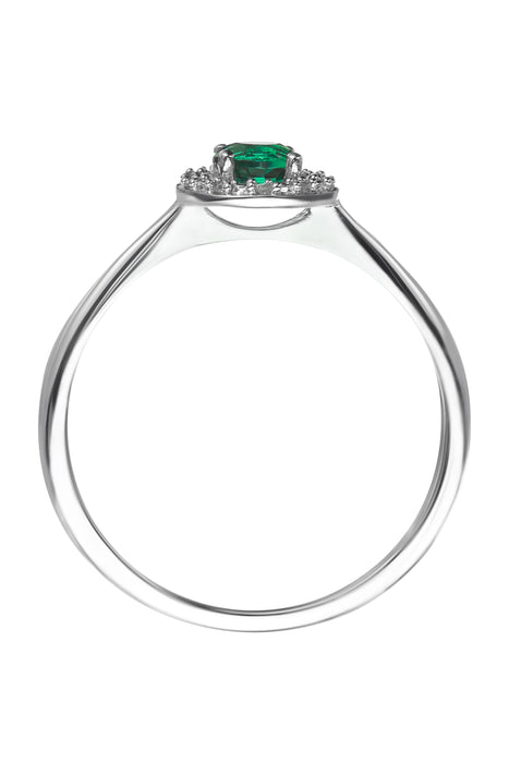 Sterling Silver Created Emerald and Diamond Halo Ring