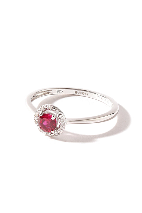 Sterling Silver Created Ruby and Diamond Halo Ring