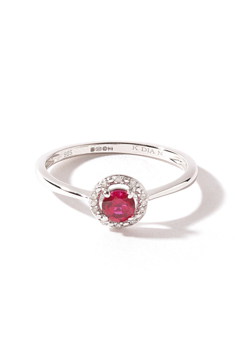 Sterling Silver Created Ruby and Diamond Halo Ring