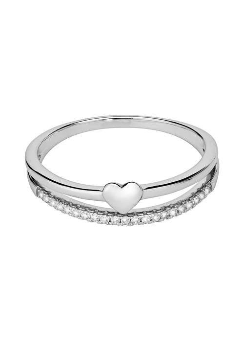 Sterling Silver Cubic Zirconia Two Row Heart Ring