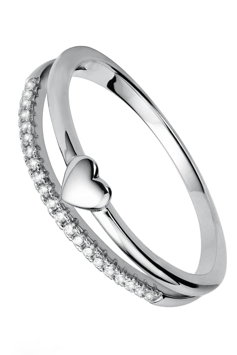 Sterling Silver Cubic Zirconia Two Row Heart Ring