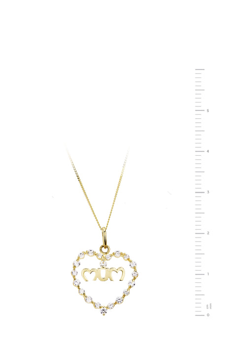 9ct Yellow Gold Cubic Zirconia "Mum" Heart Pendant 18 Inch Curb Chain