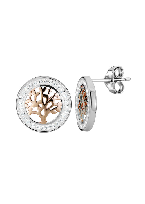 Sterling Silver Two Colour Crystal Tree of Life Stud Earrings