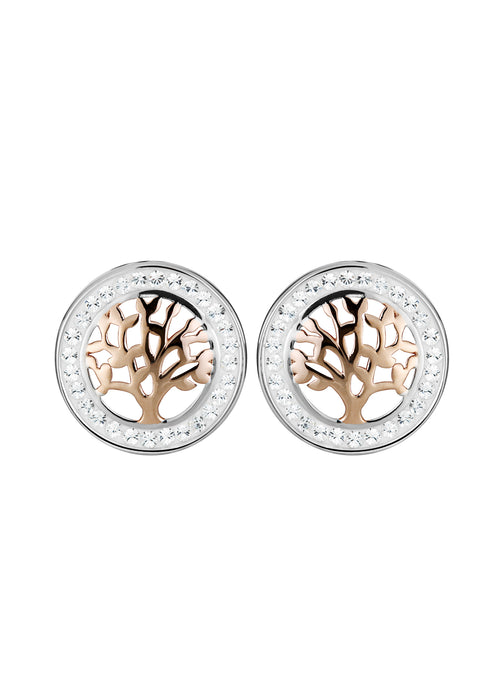 Sterling Silver Two Colour Crystal Tree of Life Stud Earrings