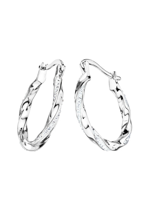 Sterling Silver Crystal 20mm Twist Hoop Earrings