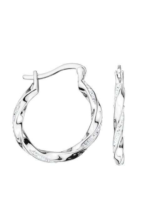 Sterling Silver Crystal 20mm Twist Hoop Earrings