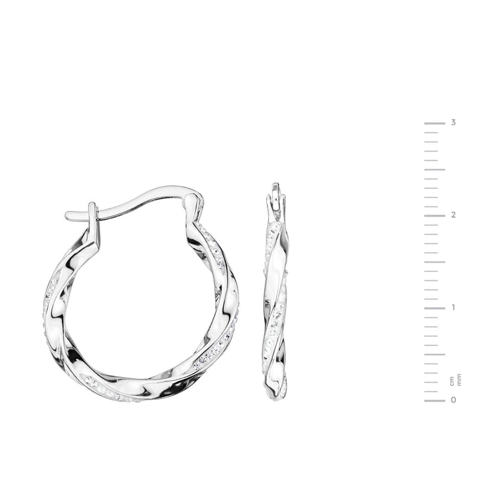 Sterling Silver Crystal 20mm Twist Hoop Earrings