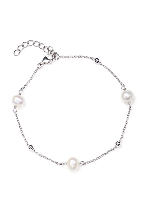 Sterling Silver Freshwater Pearl Bead Station Bracelet