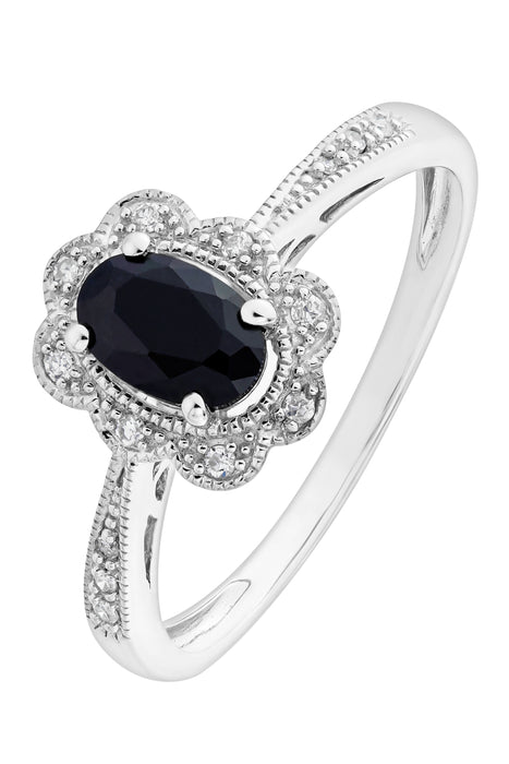 9ct White Gold Black Sapphire and Diamond Ring