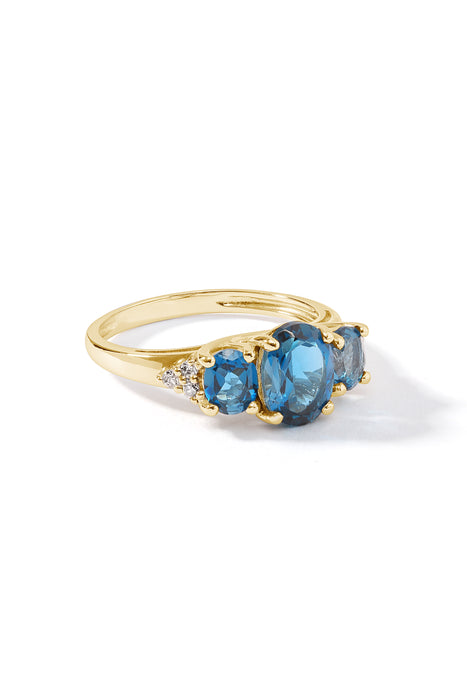 9ct Yellow Gold London Blue Topaz and Diamond Trilogy Ring