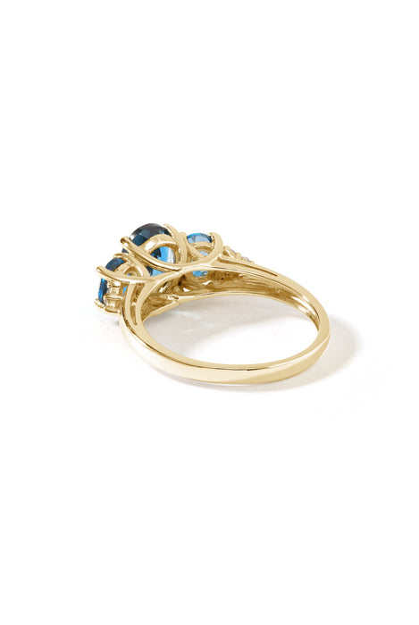 9ct Yellow Gold London Blue Topaz and Diamond Trilogy Ring