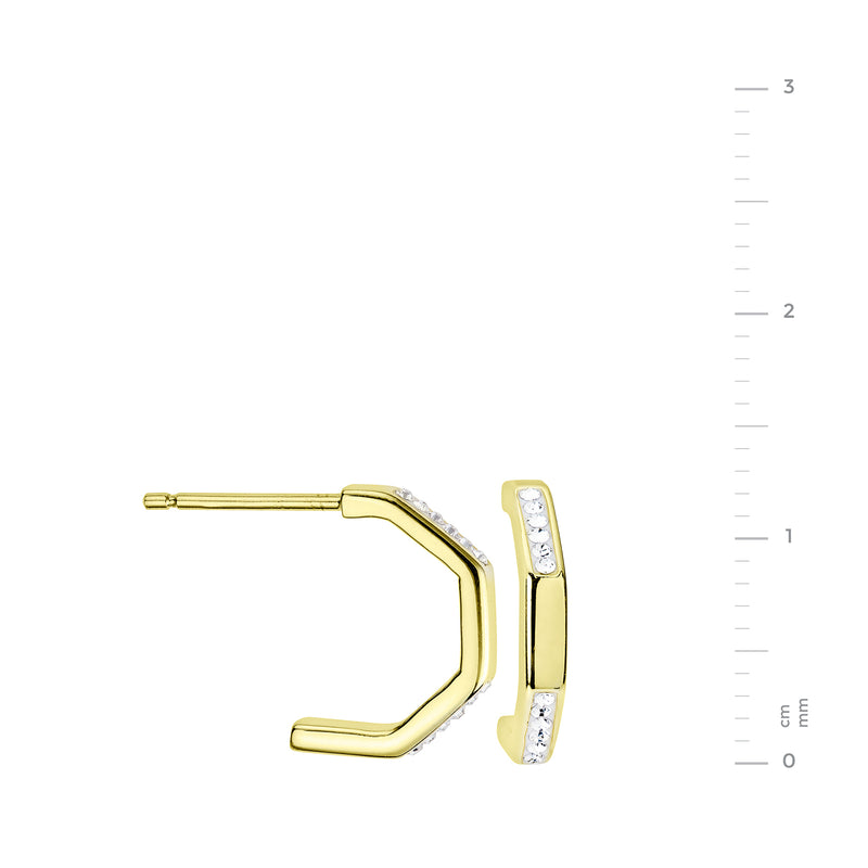 Sterling Silver Gold Plated Crystal Hexagon Stud Earrings