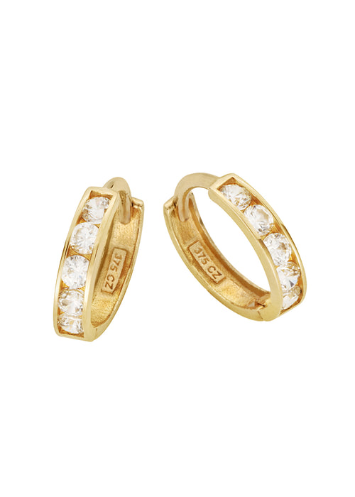 9ct Yellow Gold CZ 9mm Mini Huggie Hoop Earrings