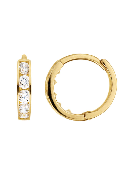 9ct Yellow Gold CZ 9mm Mini Huggie Hoop Earrings