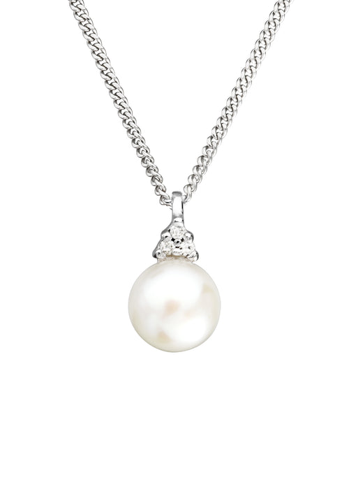 9ct White Gold Freshwater Pearl and Diamond Pendant