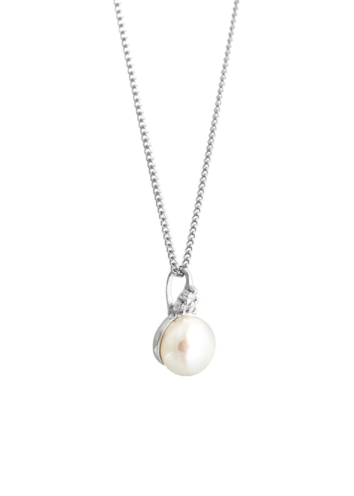 9ct White Gold Freshwater Pearl and Diamond Pendant