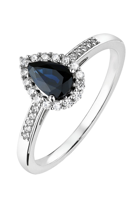 9ct White Gold Sapphire and 0.12ct Diamond Ring