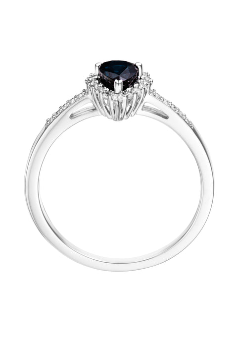 9ct White Gold Sapphire and 0.12ct Diamond Ring