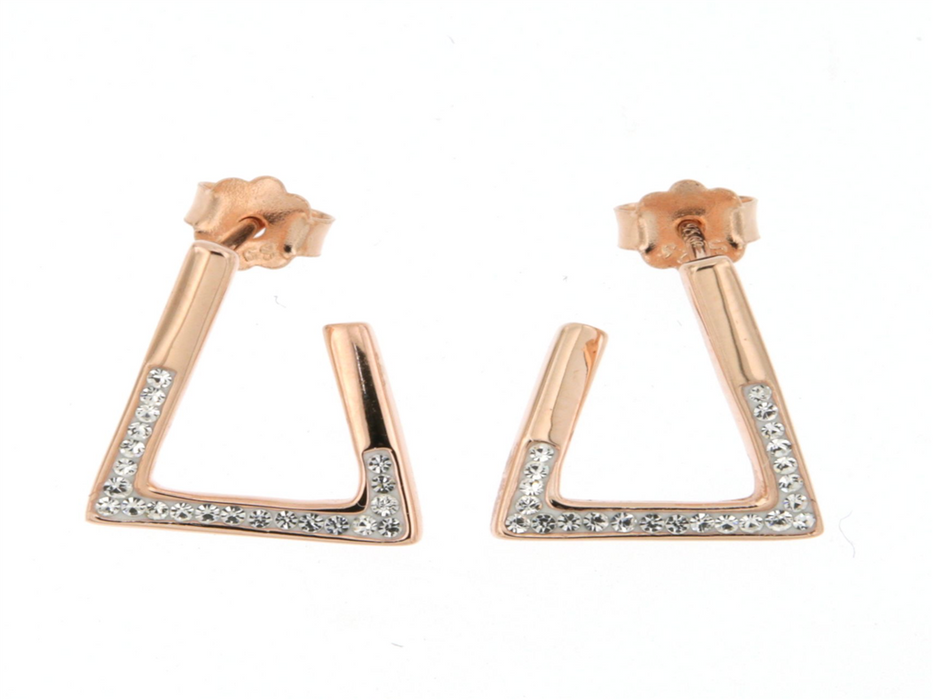 Sterling Silver Rose Gold Plated Crystal Fancy Stud Earrings