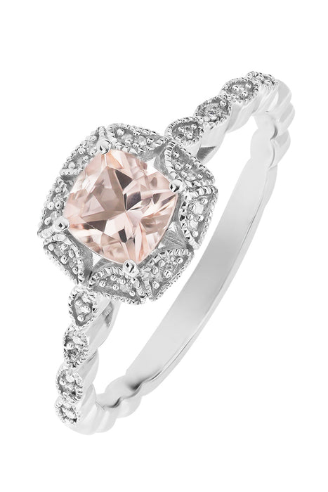 9ct White Gold Morganite and Diamond Ring