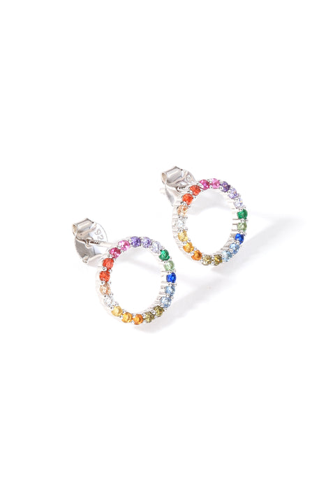 Sterling Silver Multi-Colour Cubic Zirconia Halo Stud Earrings