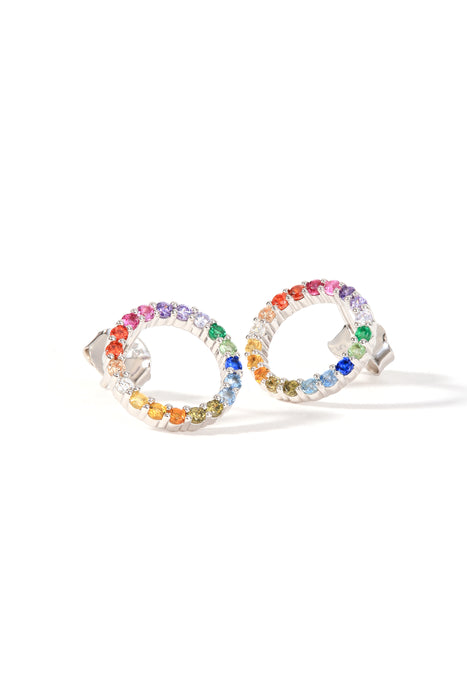 Sterling Silver Multi-Colour Cubic Zirconia Halo Stud Earrings