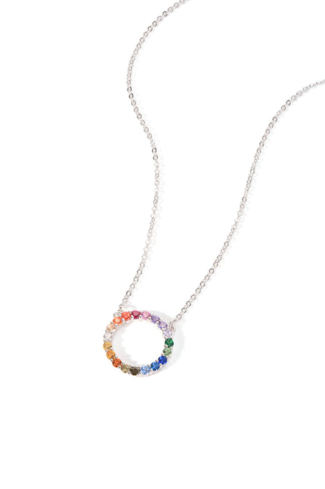 Sterling Silver Multi-Colour Cubic Zirconia Halo Necklace