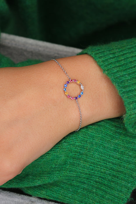 Sterling Silver Multi-Colour Cubic Zirconia Halo Bracelet