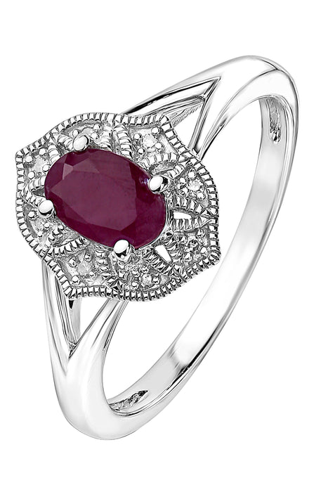 Sterling Silver Ruby and Diamond Ring