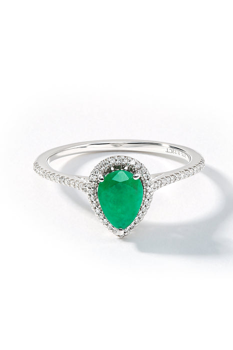 9ct White Gold Emerald & Diamond Ring